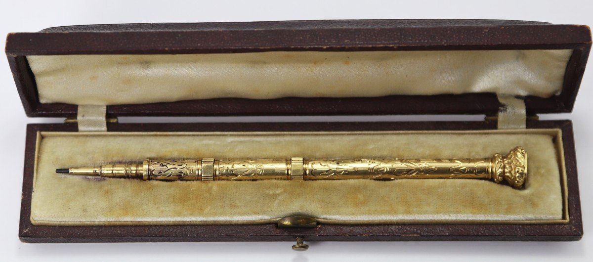 Mechanical Pencil In 18k Gold, 14.2 Gr, Late 19th Century