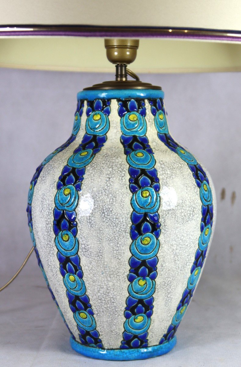 Charles Catteau (1880-1966). Boch Keramis Art Deco Vase Mounted As A Lamp, 1930-photo-2
