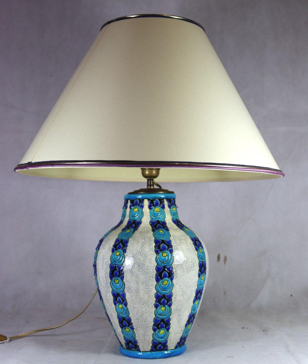 Charles Catteau (1880-1966). Boch Keramis Art Deco Vase Mounted As A Lamp, 1930-photo-6
