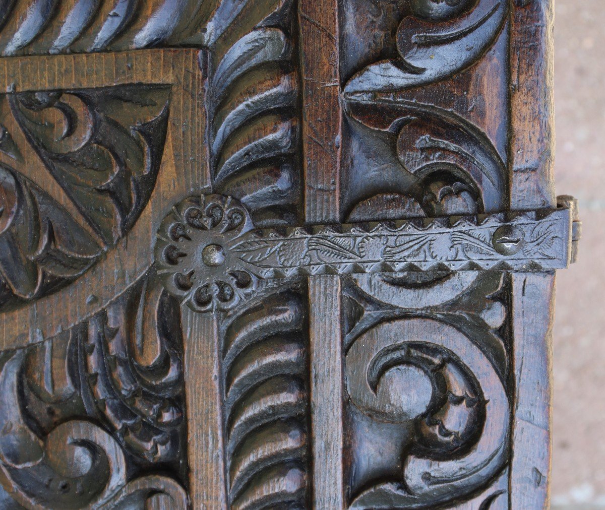 Spain 17th Century, Carved Wooden Chest.-photo-8