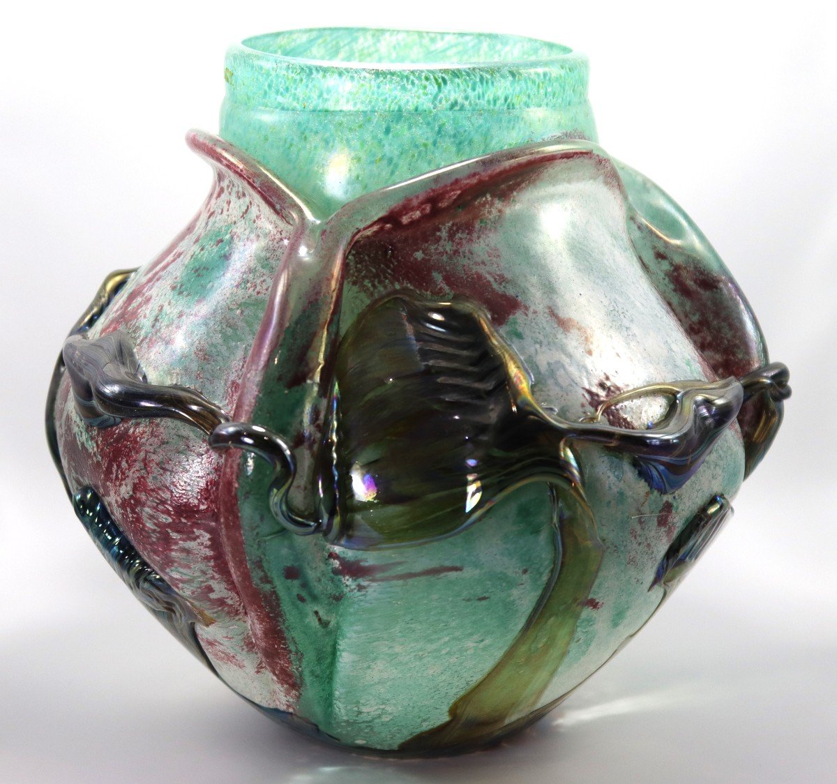 Jean Claude Novaro (1943-2014), Vase En Verre épais Ventru, Signé, XXe-photo-3