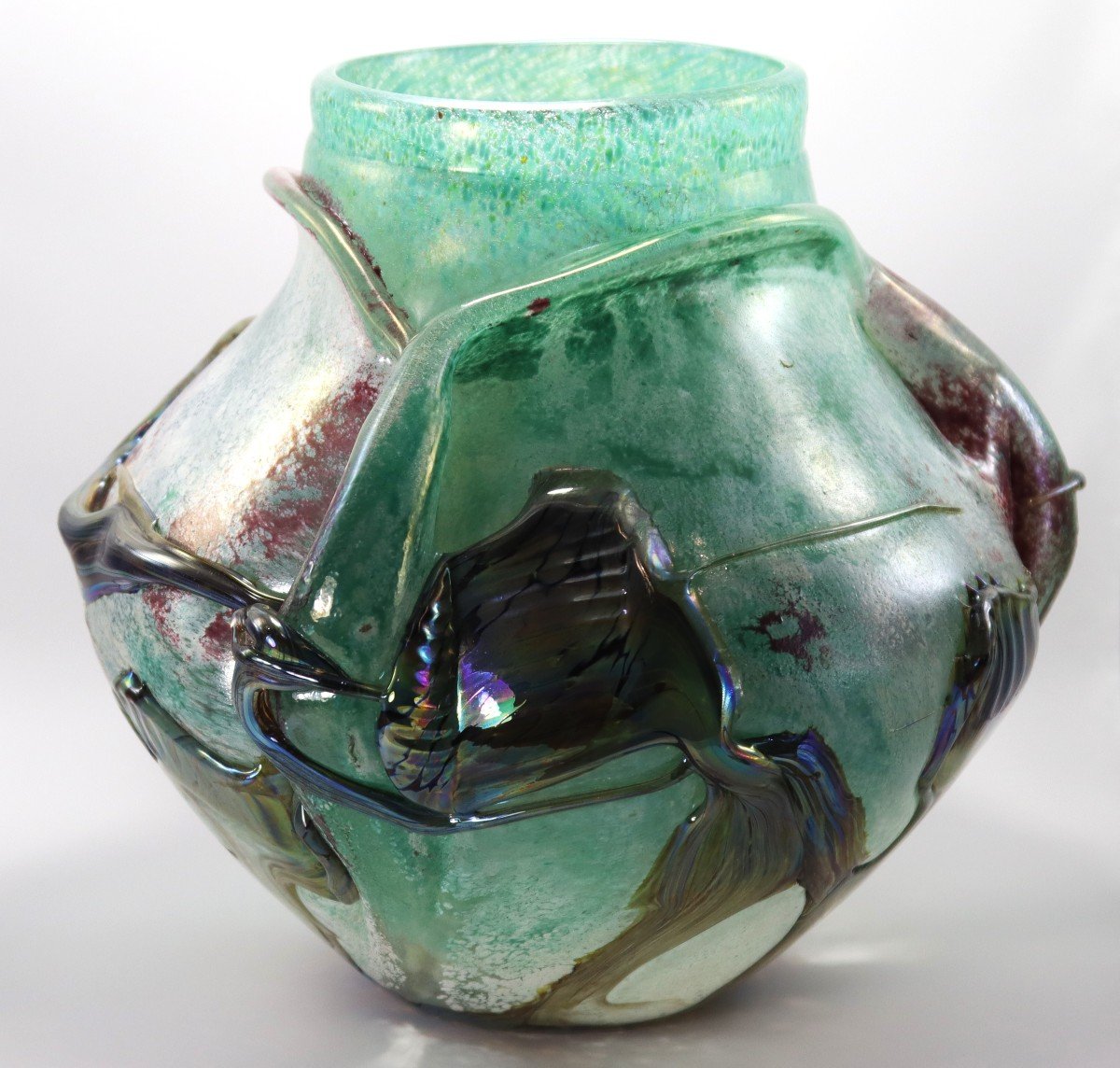 Jean Claude Novaro (1943-2014), Vase En Verre épais Ventru, Signé, XXe-photo-1