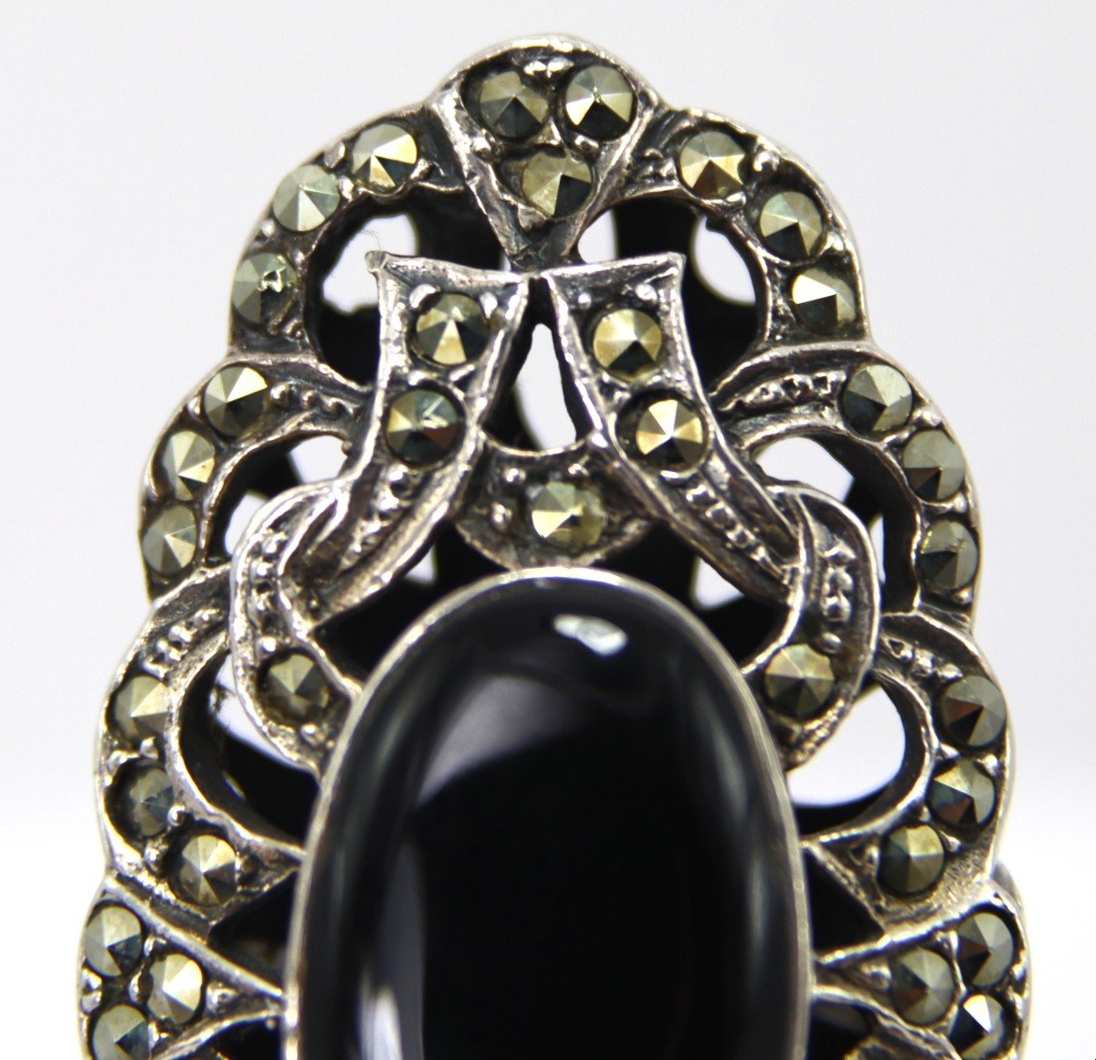 Bague En Argent, Onyx Et Marcasites, 1970-photo-2