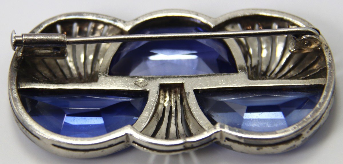 Art Deco Brooch In Silver And Tanzanite, Circa 1920, Signed-photo-3