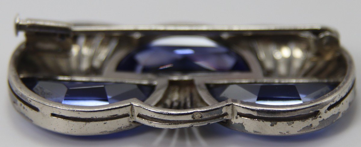 Art Deco Brooch In Silver And Tanzanite, Circa 1920, Signed-photo-1