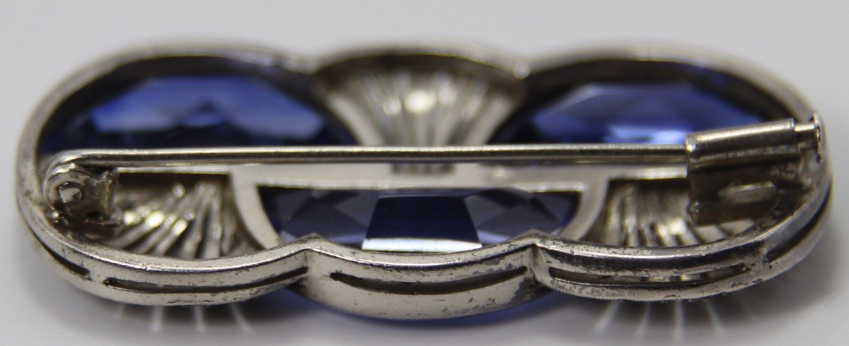 Art Deco Brooch In Silver And Tanzanite, Circa 1920, Signed-photo-2