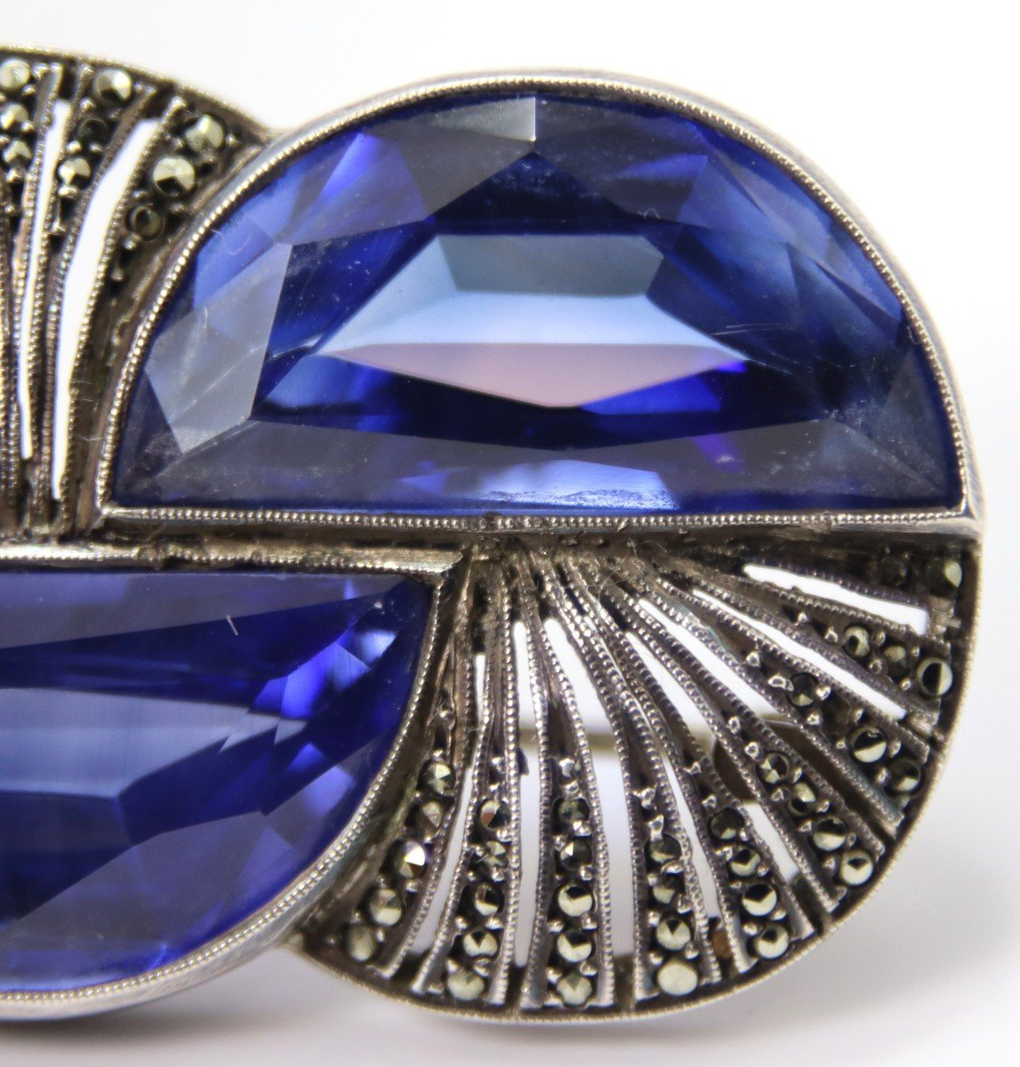 Art Deco Brooch In Silver And Tanzanite, Circa 1920, Signed-photo-3