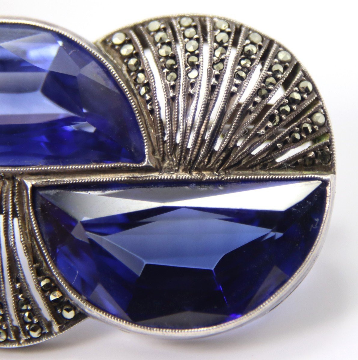 Art Deco Brooch In Silver And Tanzanite, Circa 1920, Signed-photo-4