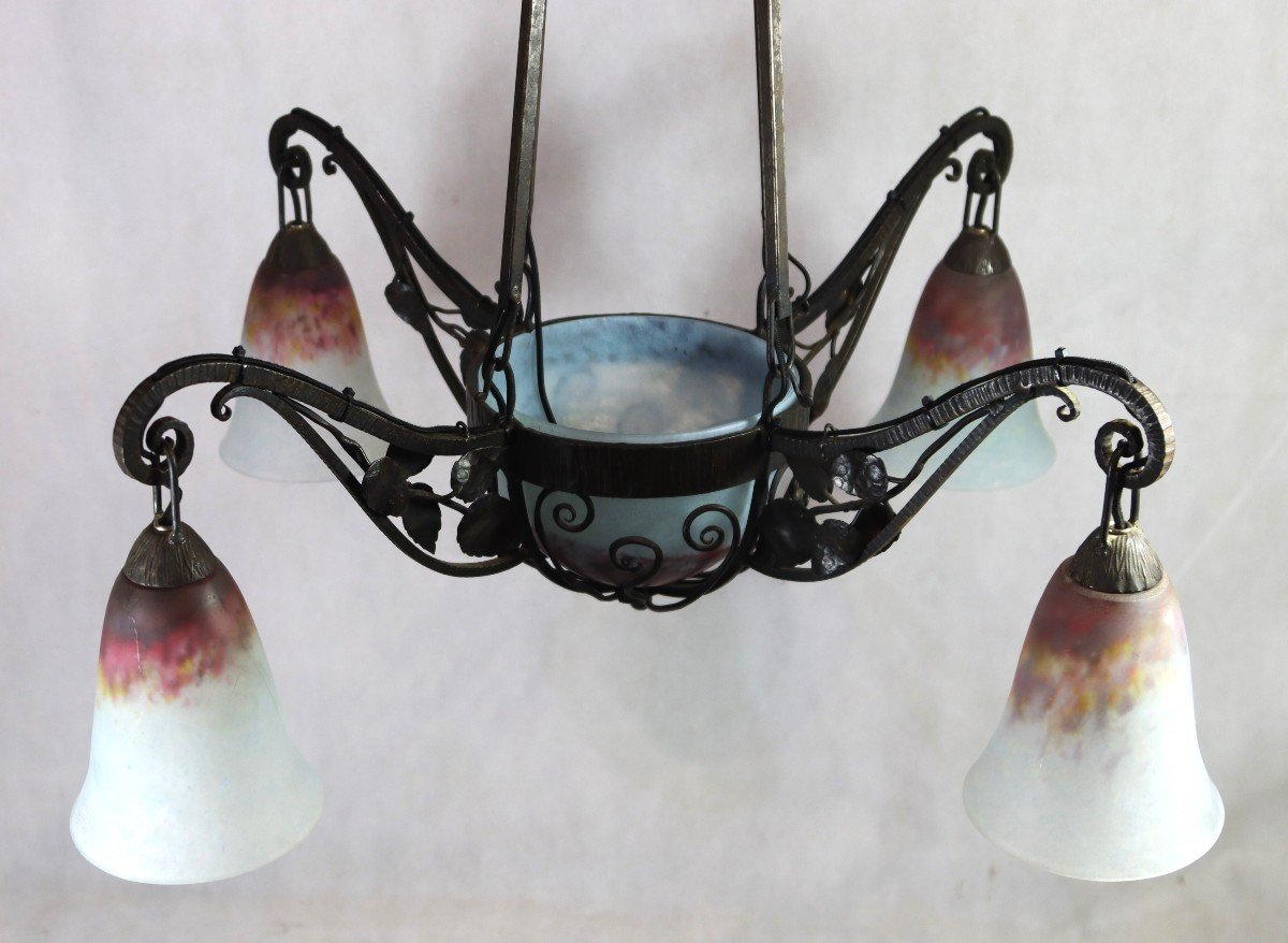 Daum Nancy, Art Nouveau Chandelier, Circa 1910-photo-3