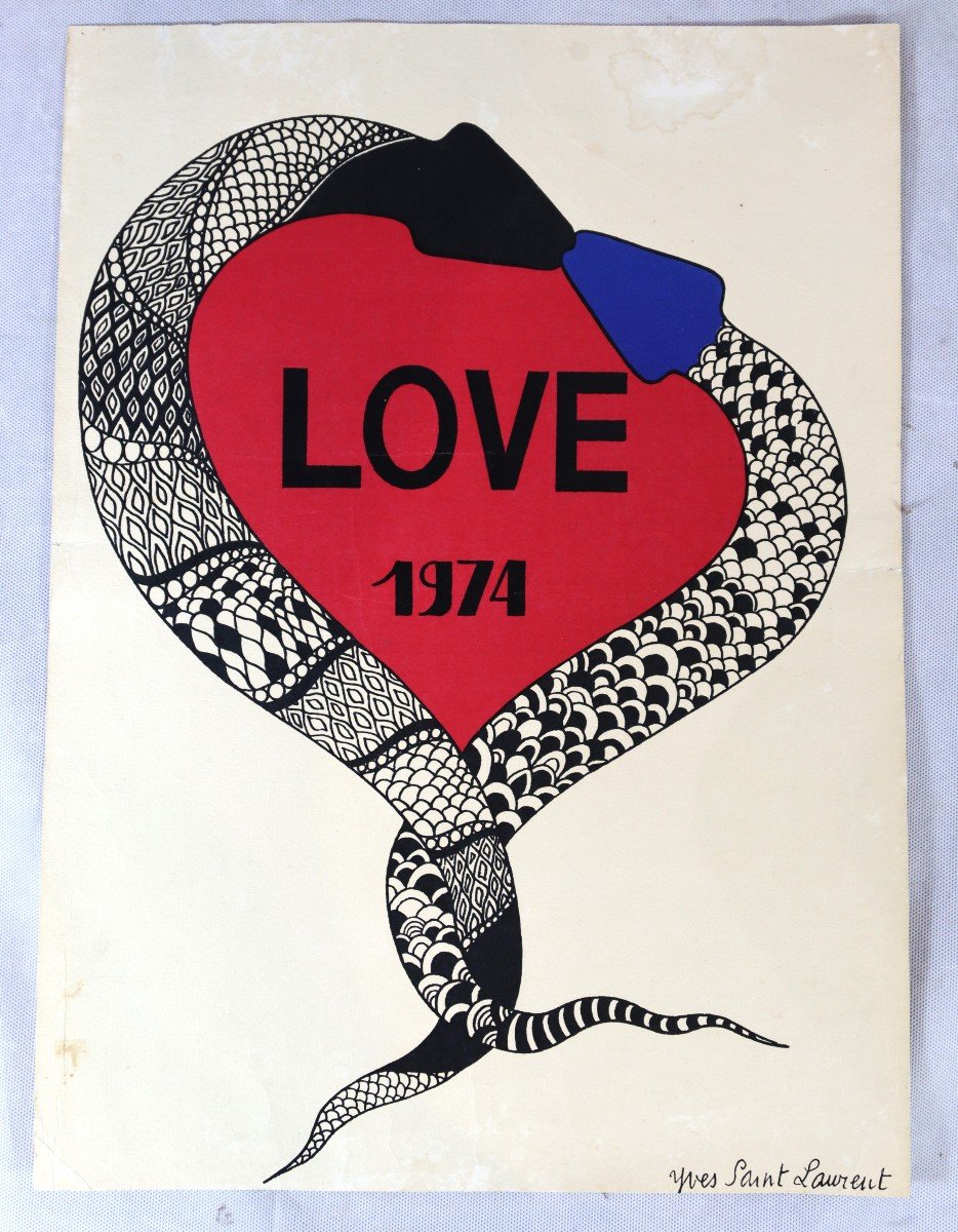 Yves Saint-laurent (1936 - 2008), Affiche Originale "love" - 1974