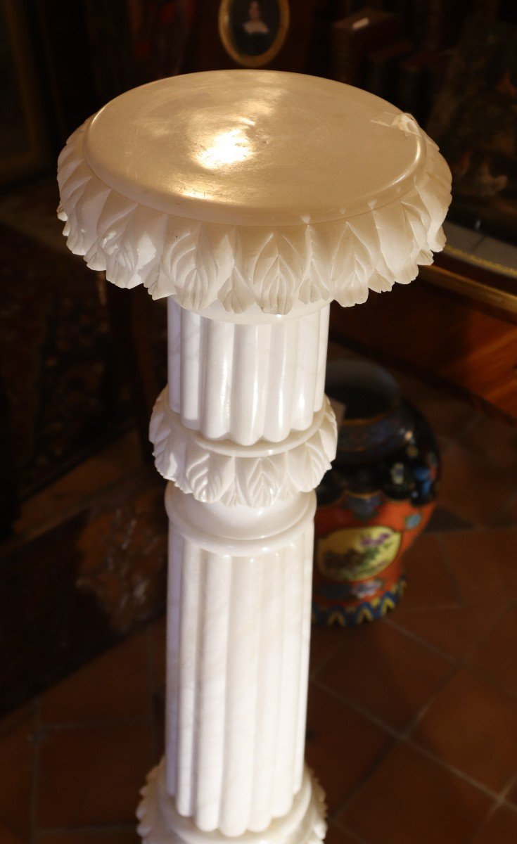 Paire De Colonnes En Albâtre Blanc, XXe-photo-4