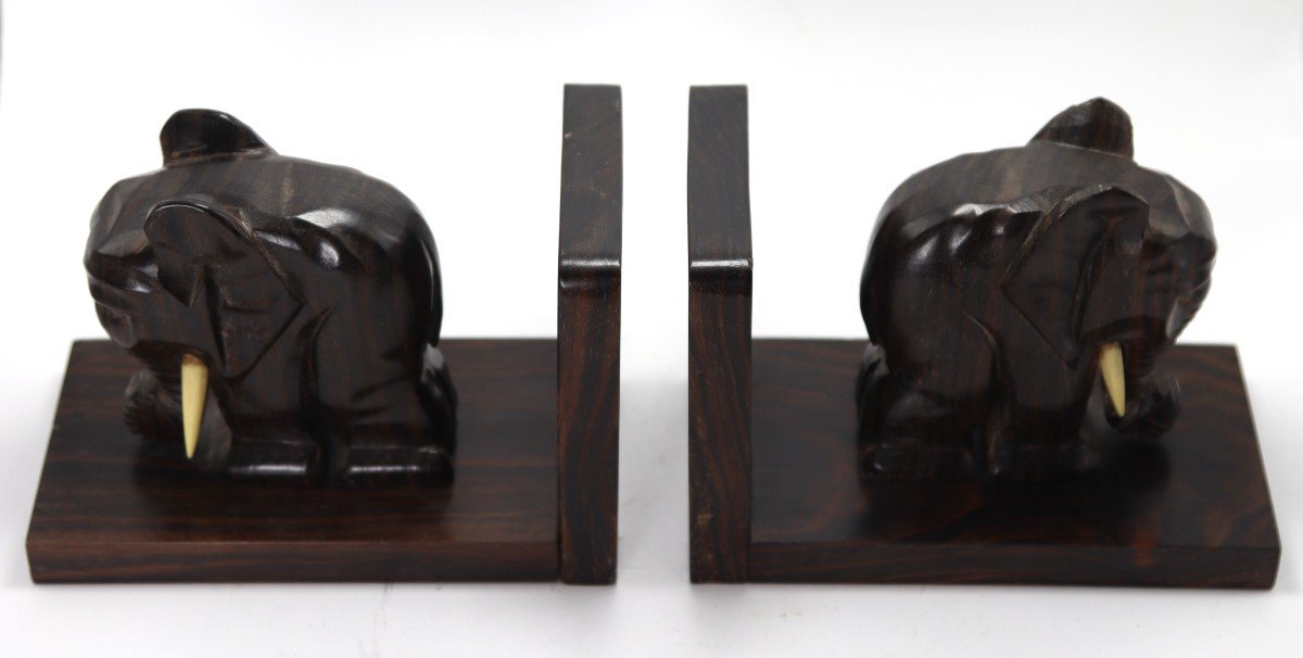 Art Deco, Pair Of Macassar Ebony Bookends, 20th Century-photo-3