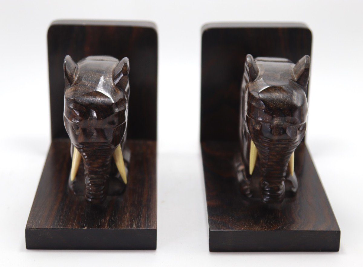 Art Deco, Pair Of Macassar Ebony Bookends, 20th Century-photo-2