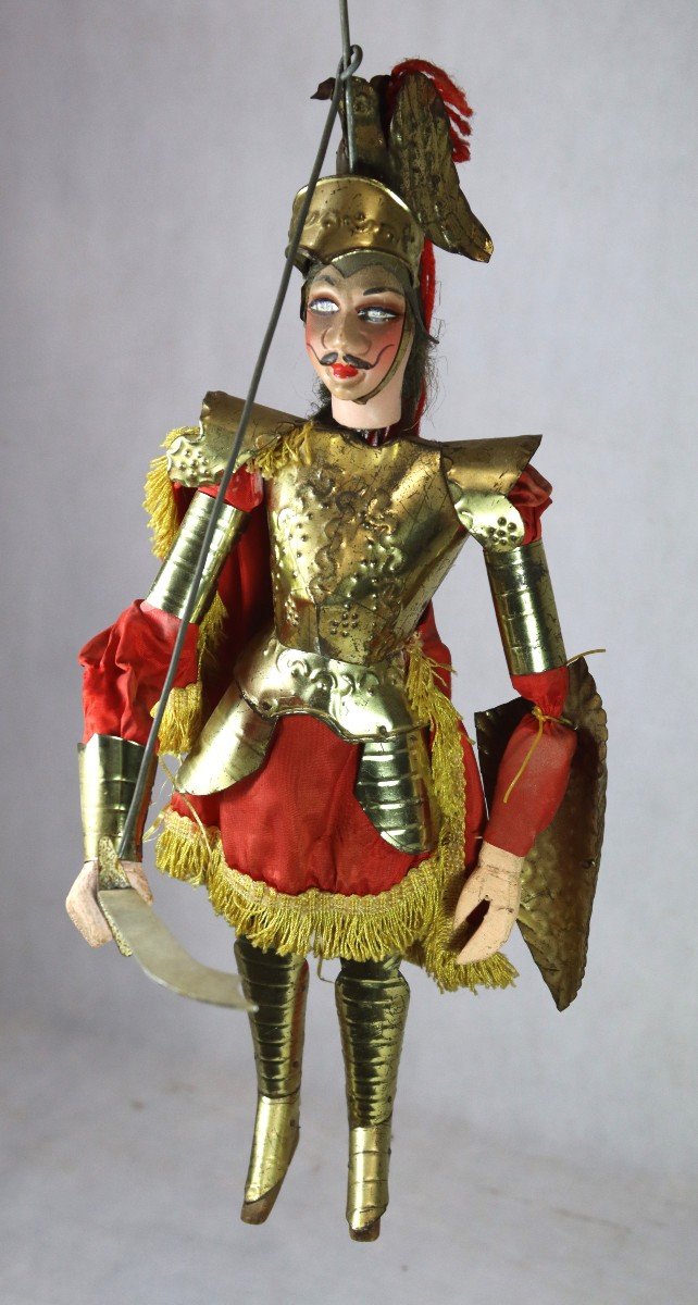 Sicilian Puppet "warrior In Golden Armor", 20th Century-photo-2