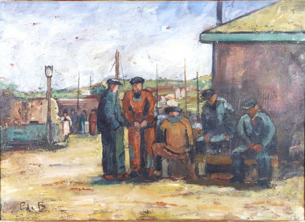 Attribué à Pierre De Belay (1890-1947), Tableau Hst " Les Marins ", Vers 1930-photo-2