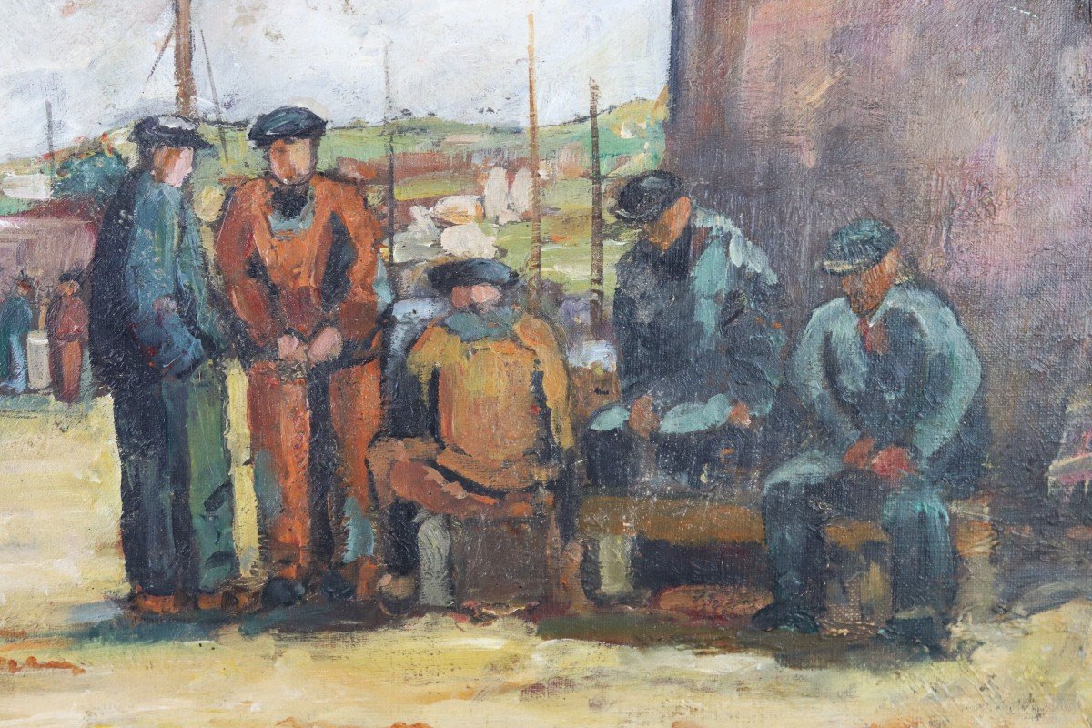 Attribué à Pierre De Belay (1890-1947), Tableau Hst " Les Marins ", Vers 1930-photo-4