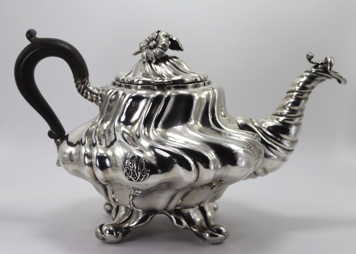 Solid Silver Teapot, 584 Gr, 19th Century-photo-2