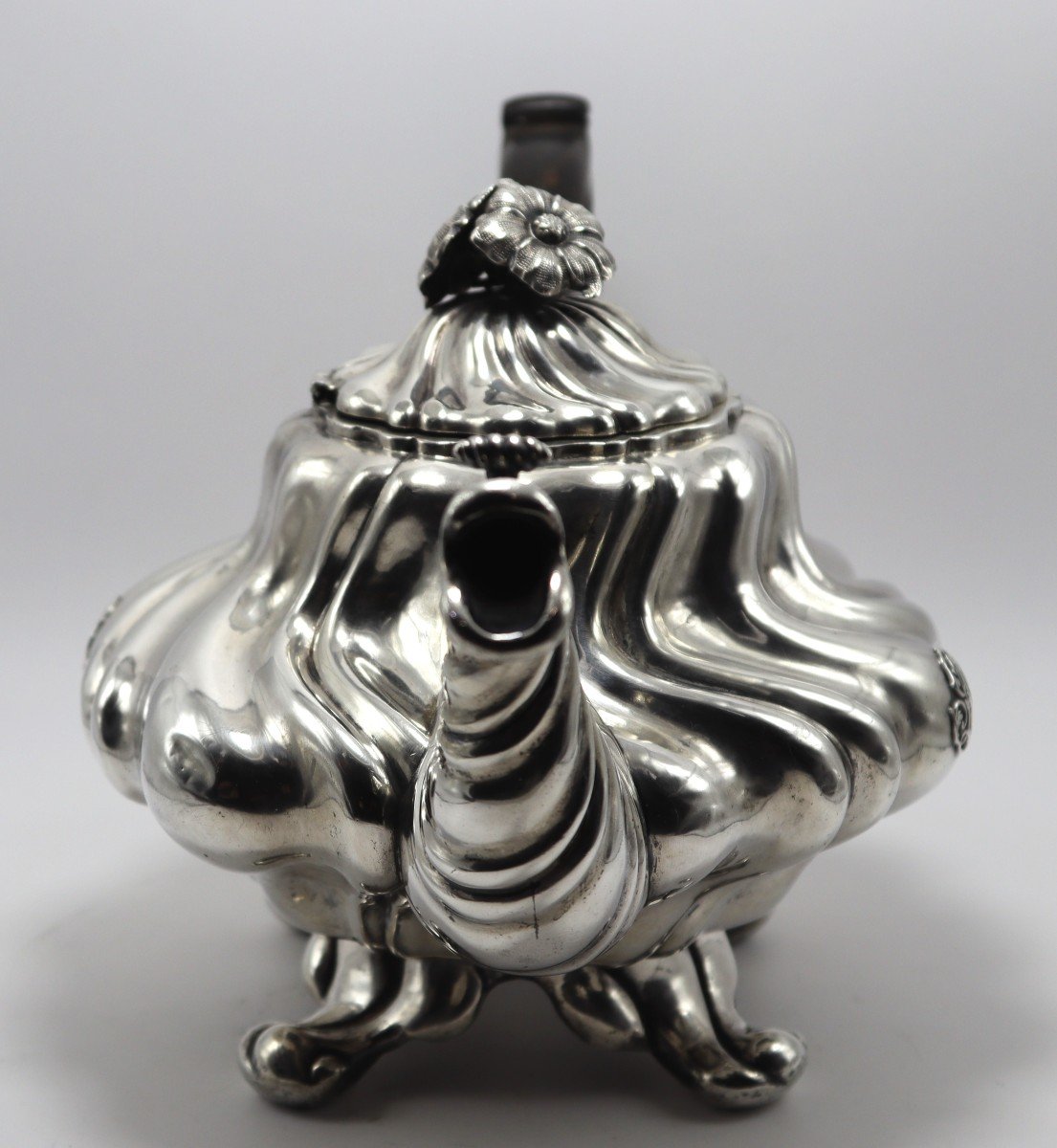 Solid Silver Teapot, 584 Gr, 19th Century-photo-3