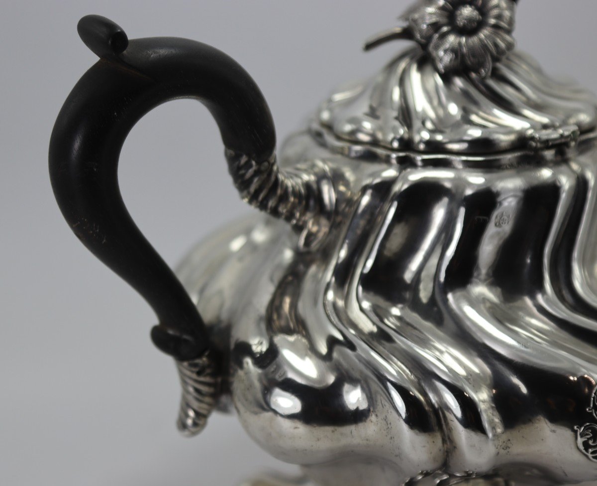 Solid Silver Teapot, 584 Gr, 19th Century-photo-5