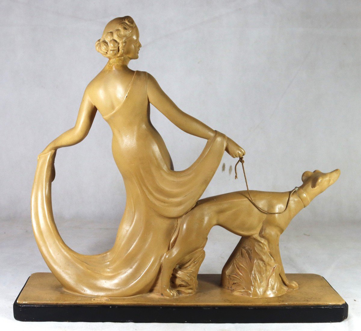 Salvatore Melani (1902-1934) Sculpture " Femme Et Son Lévrier ", XXe-photo-1