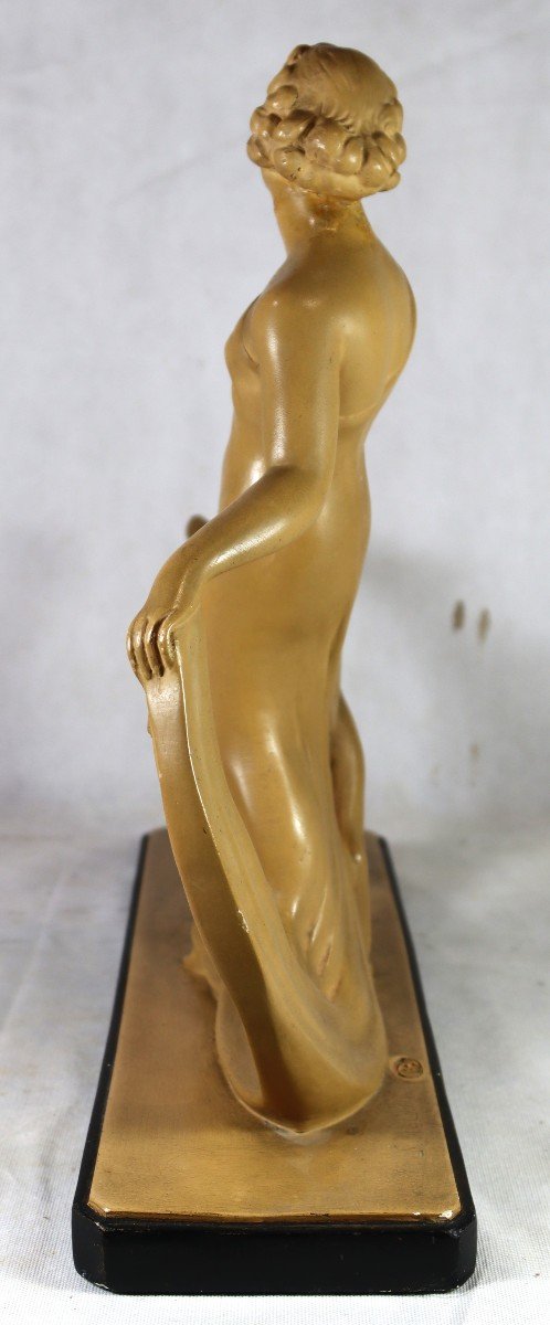 Salvatore Melani (1902-1934) Sculpture " Femme Et Son Lévrier ", XXe-photo-3