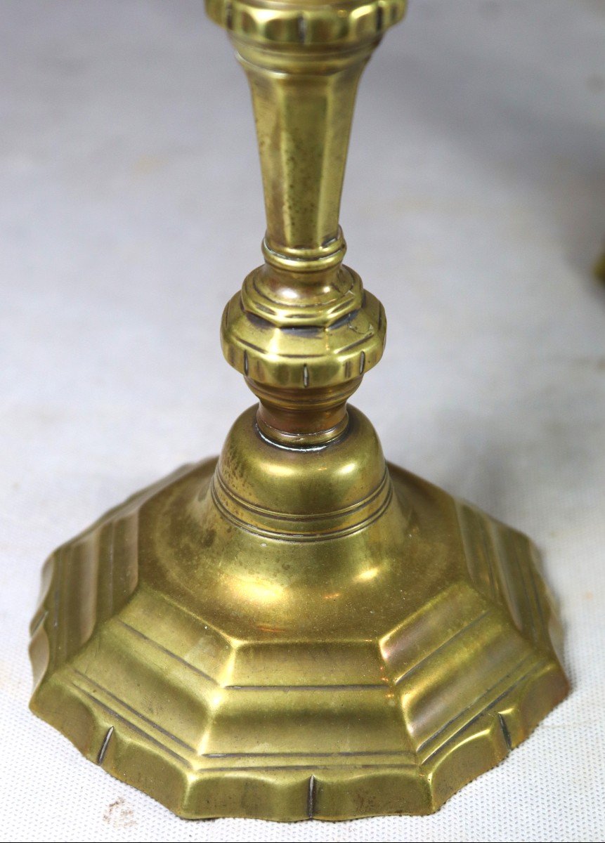 Pair Of Bronze Candlesticks, 18th Century-photo-3