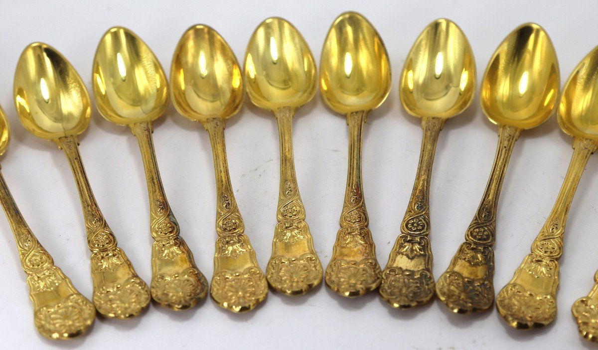 10 Silver Vermeille Spoons, 20th Century-photo-2