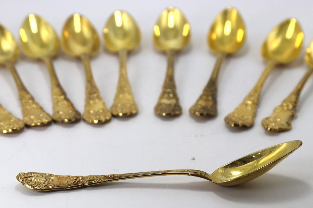 10 Silver Vermeille Spoons, 20th Century-photo-3