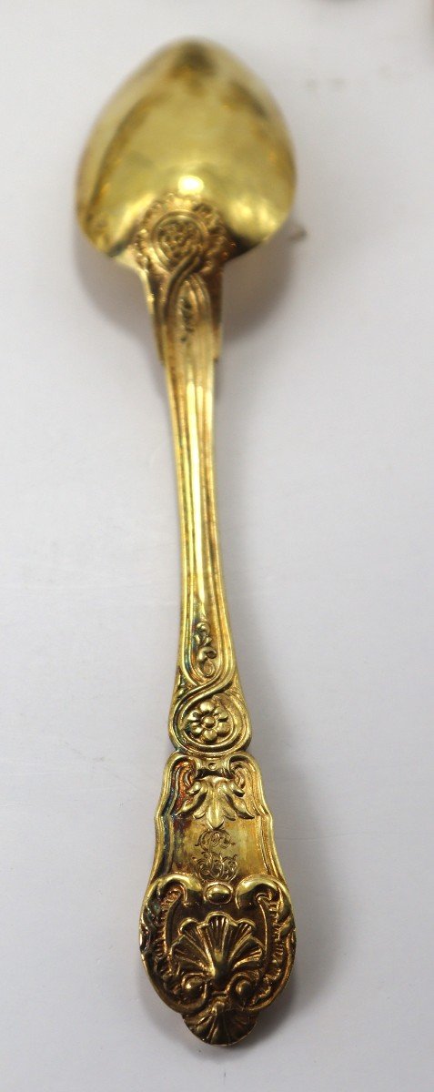 10 Silver Vermeille Spoons, 20th Century-photo-1