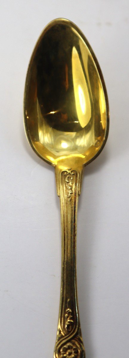 10 Silver Vermeille Spoons, 20th Century-photo-2