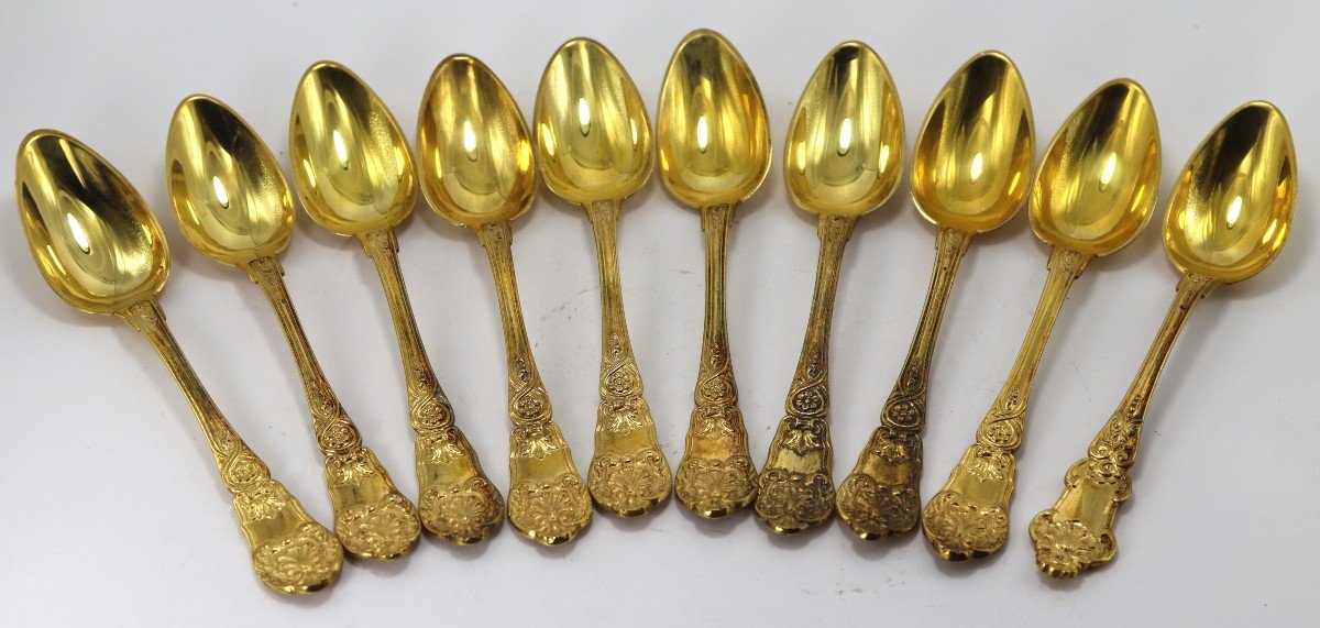 10 Silver Vermeille Spoons, 20th Century