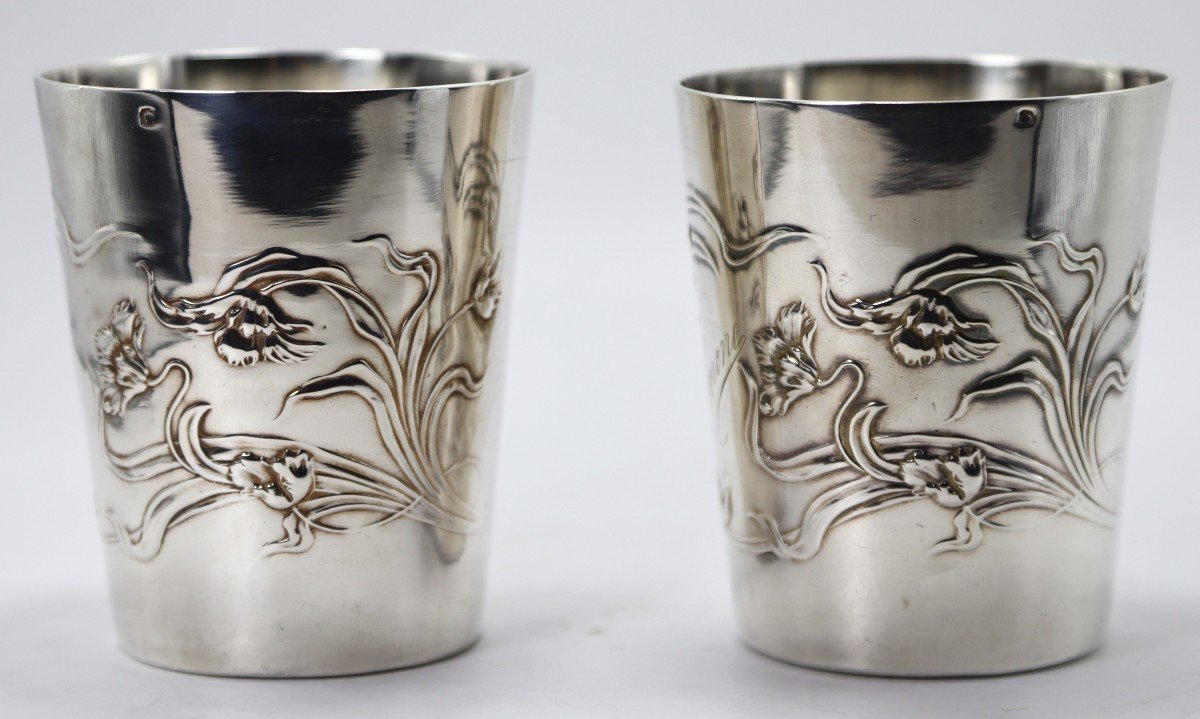 Goldsmith Boulenger, Pair Of Art Nouveau Silver Cups, Circa 1900-photo-4