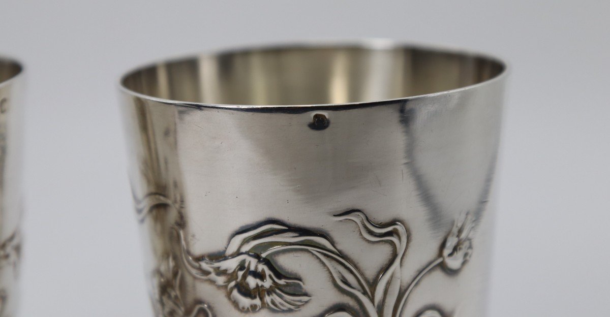 Goldsmith Boulenger, Pair Of Art Nouveau Silver Cups, Circa 1900-photo-2