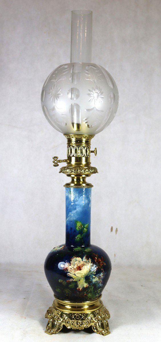 Montigny Sur Loing, Oil Lamp Known As Impressionist Barbotine, Signed, 20th Century