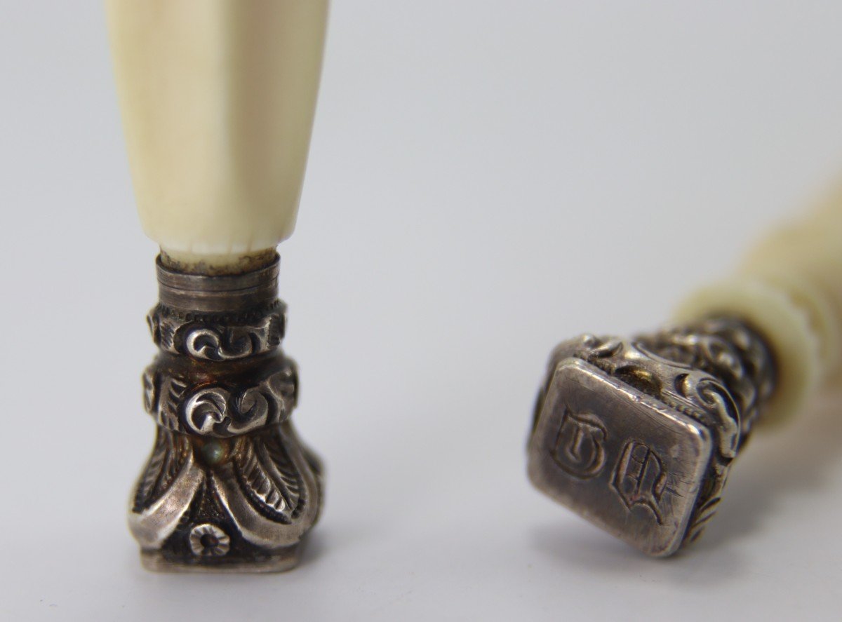 Two Ivory And Silver Seals, Circa 1900-photo-1