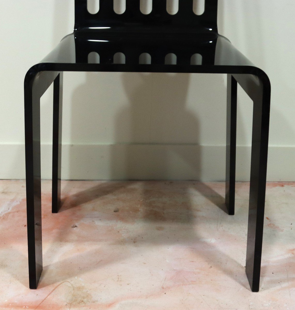 Acrila France, Set Of Six Black Plexiglass Chairs, 20th Century-photo-4