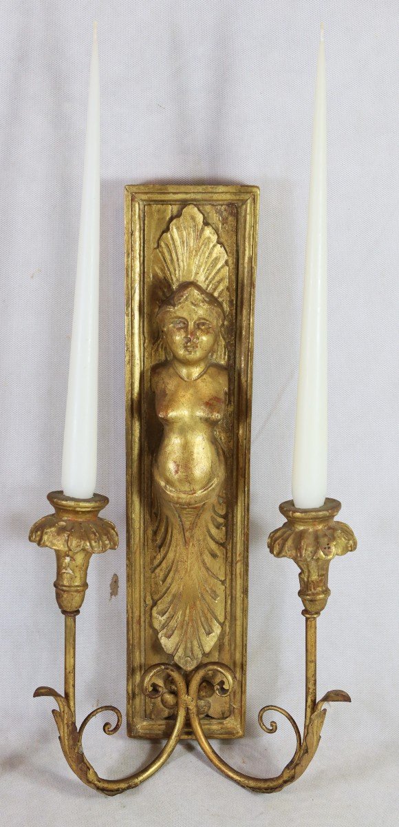 Pair Of Gilded Wood Wall Lights "female Bust", Late 18th Century-photo-2