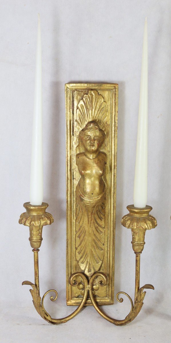 Pair Of Gilded Wood Wall Lights "female Bust", Late 18th Century-photo-3