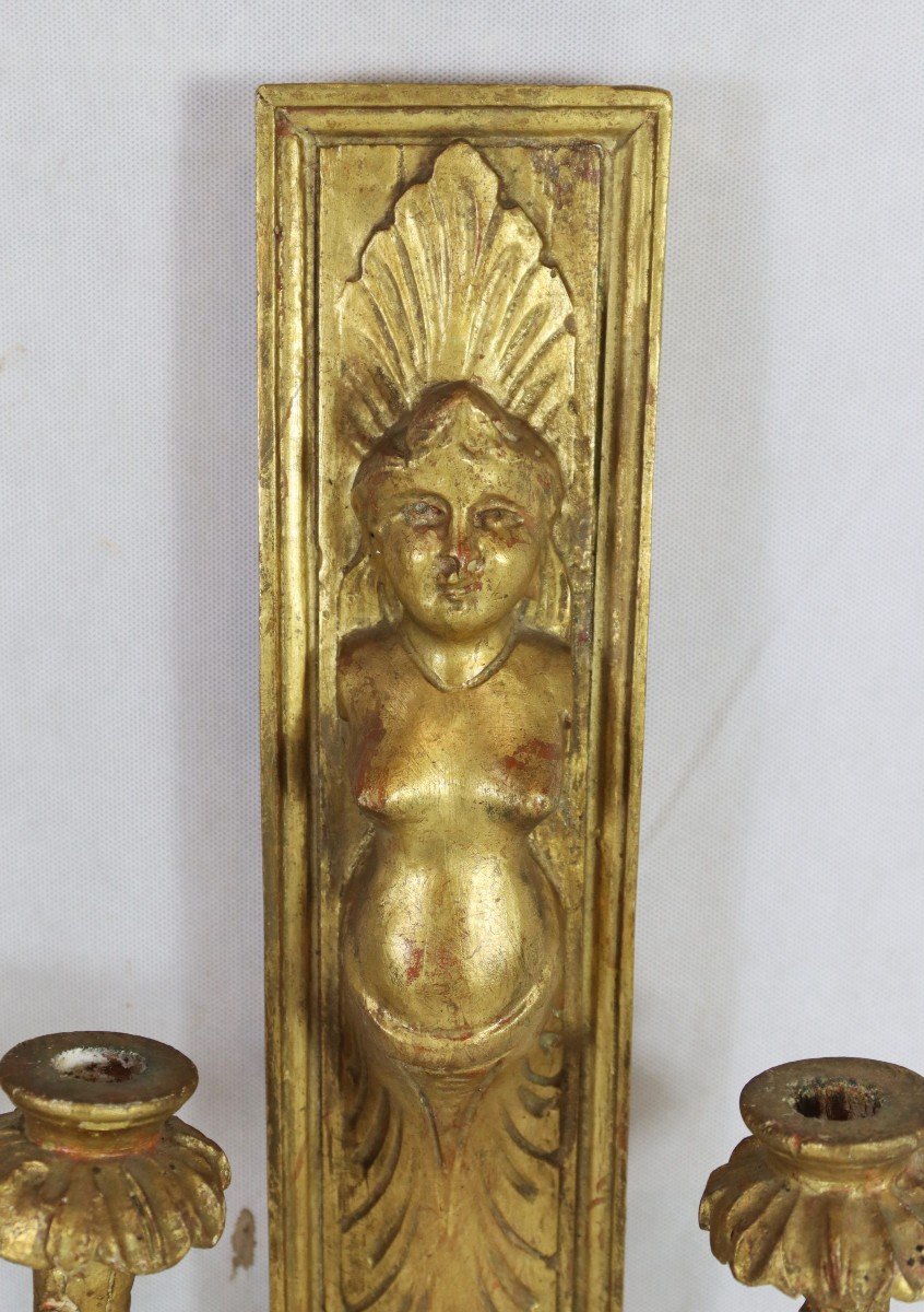 Pair Of Gilded Wood Wall Lights "female Bust", Late 18th Century-photo-4