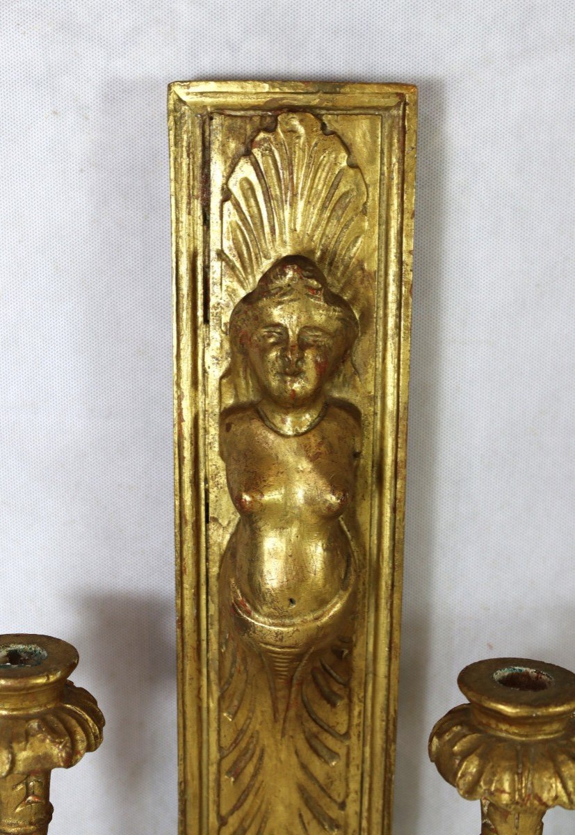 Pair Of Gilded Wood Wall Lights "female Bust", Late 18th Century-photo-1