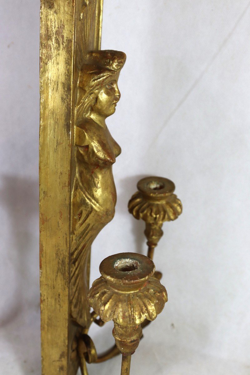 Pair Of Gilded Wood Wall Lights "female Bust", Late 18th Century-photo-3