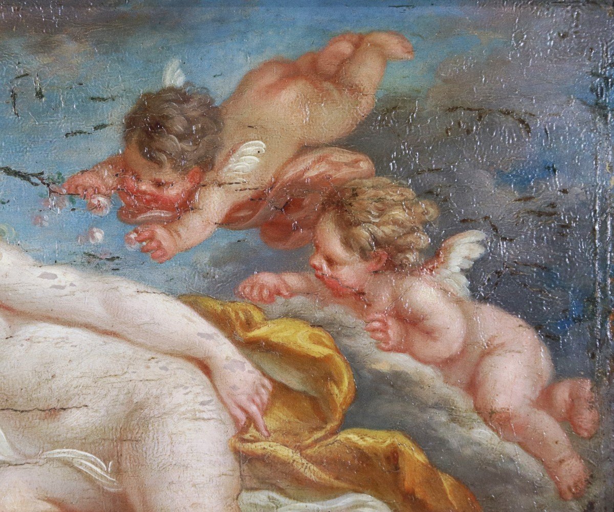 Suiveur De François Boucher (1703-1770), Hsp " Vénus Endormie Et Deux Amours ", XVIIIe-photo-3