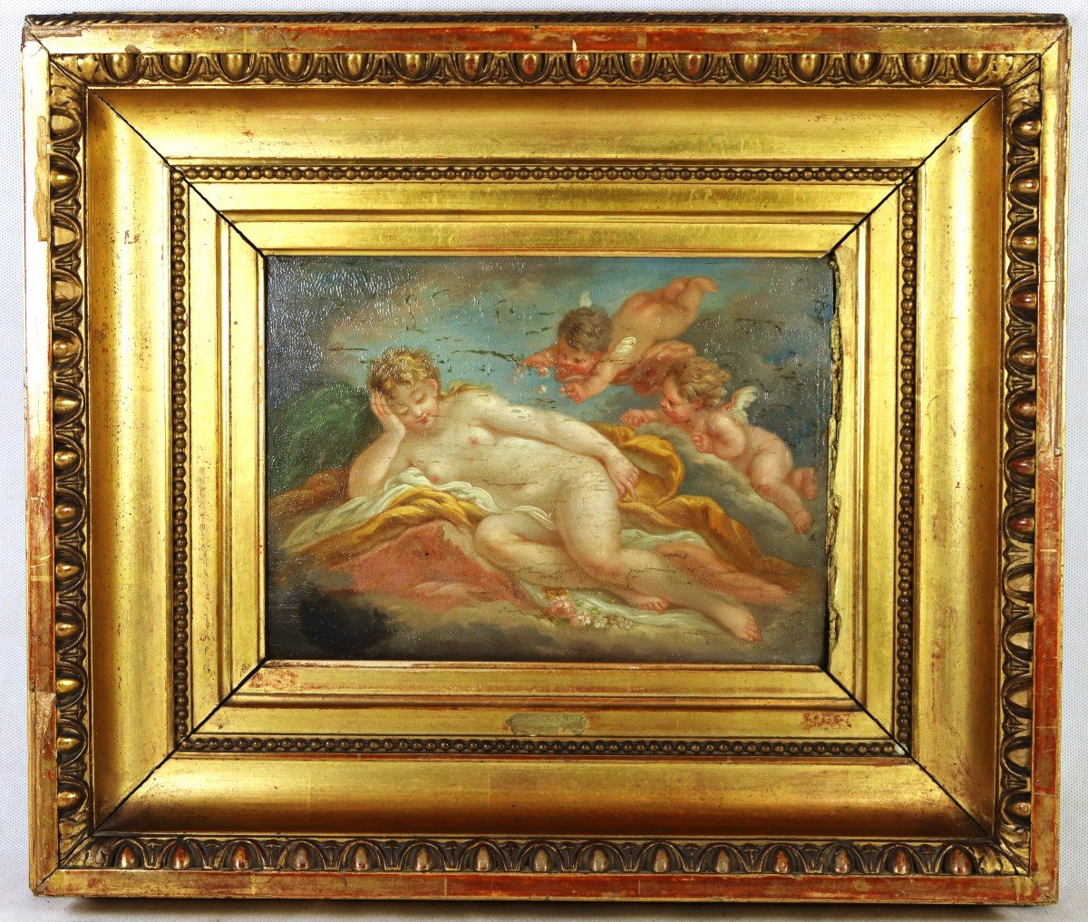 Suiveur De François Boucher (1703-1770), Hsp " Vénus Endormie Et Deux Amours ", XVIIIe