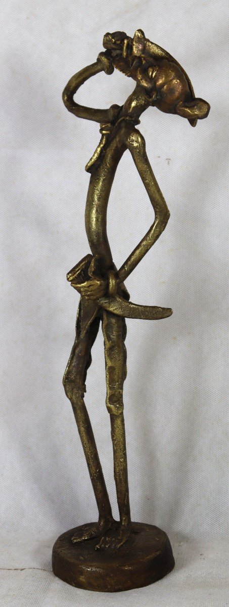 Bronze Sculpture "warrior", Benin, Africa, 20th Century-photo-2