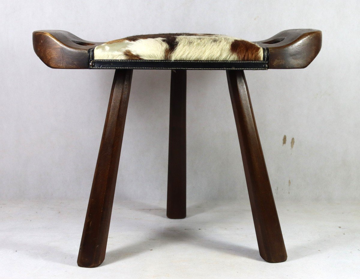 Cowhide Tripod Stool, 1950s-photo-2