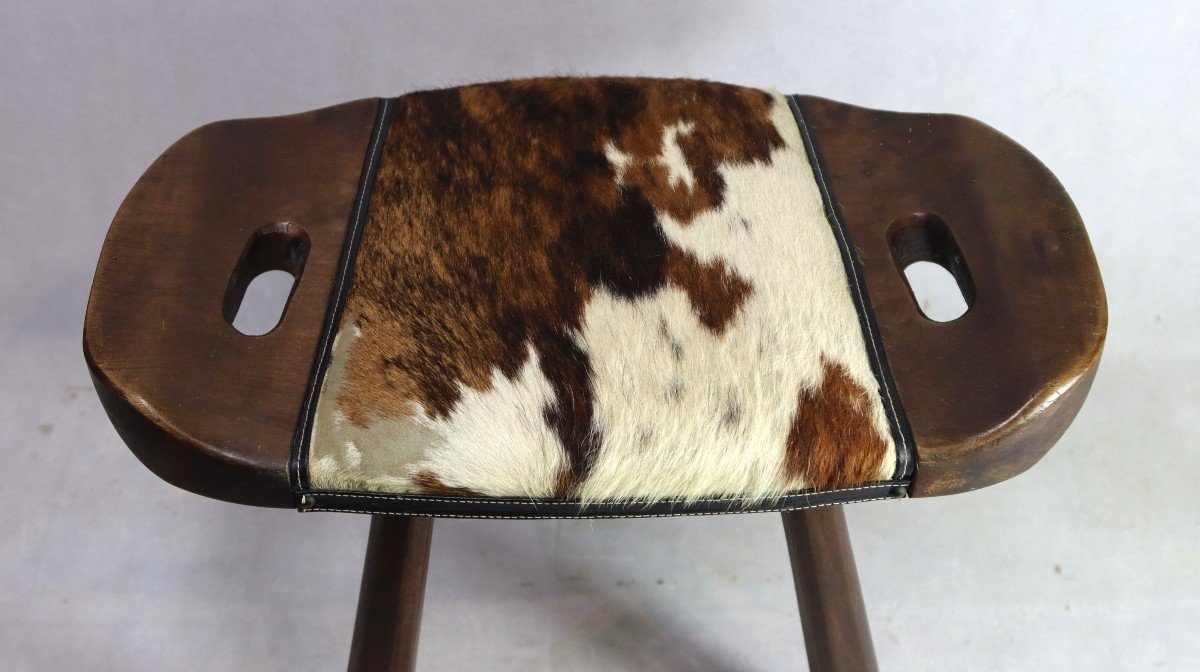 Cowhide Tripod Stool, 1950s-photo-3