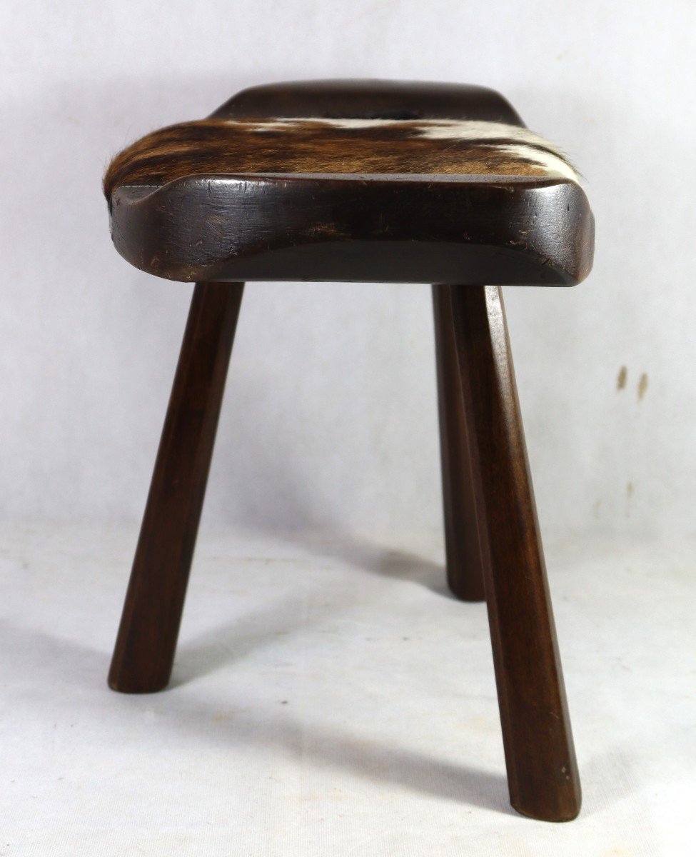 Cowhide Tripod Stool, 1950s-photo-4