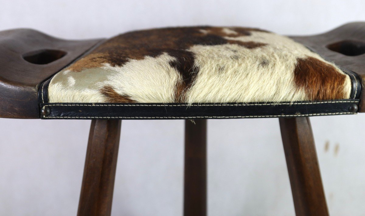 Cowhide Tripod Stool, 1950s-photo-1