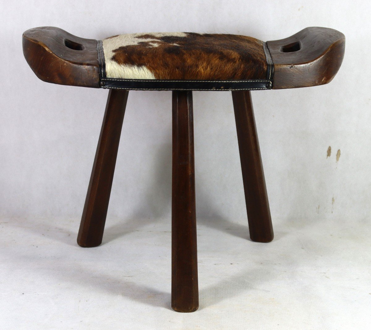 Cowhide Tripod Stool, 1950s-photo-2