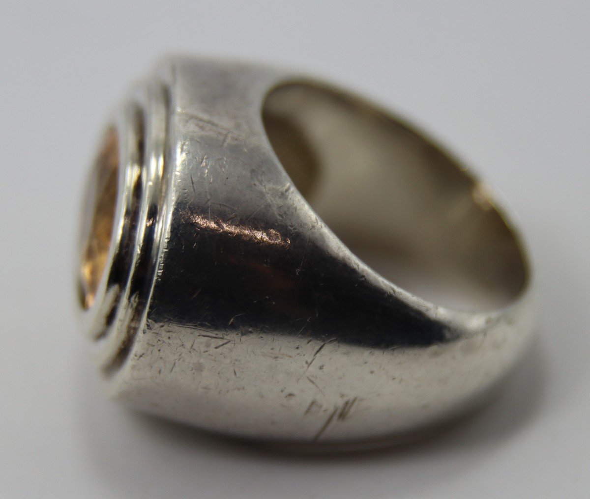 Chevalière En Argent Et Citrine, Orfèvre E.t, 1950-photo-3